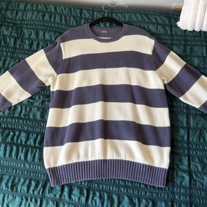 Brandy Melville blue and cream/white striped sweater